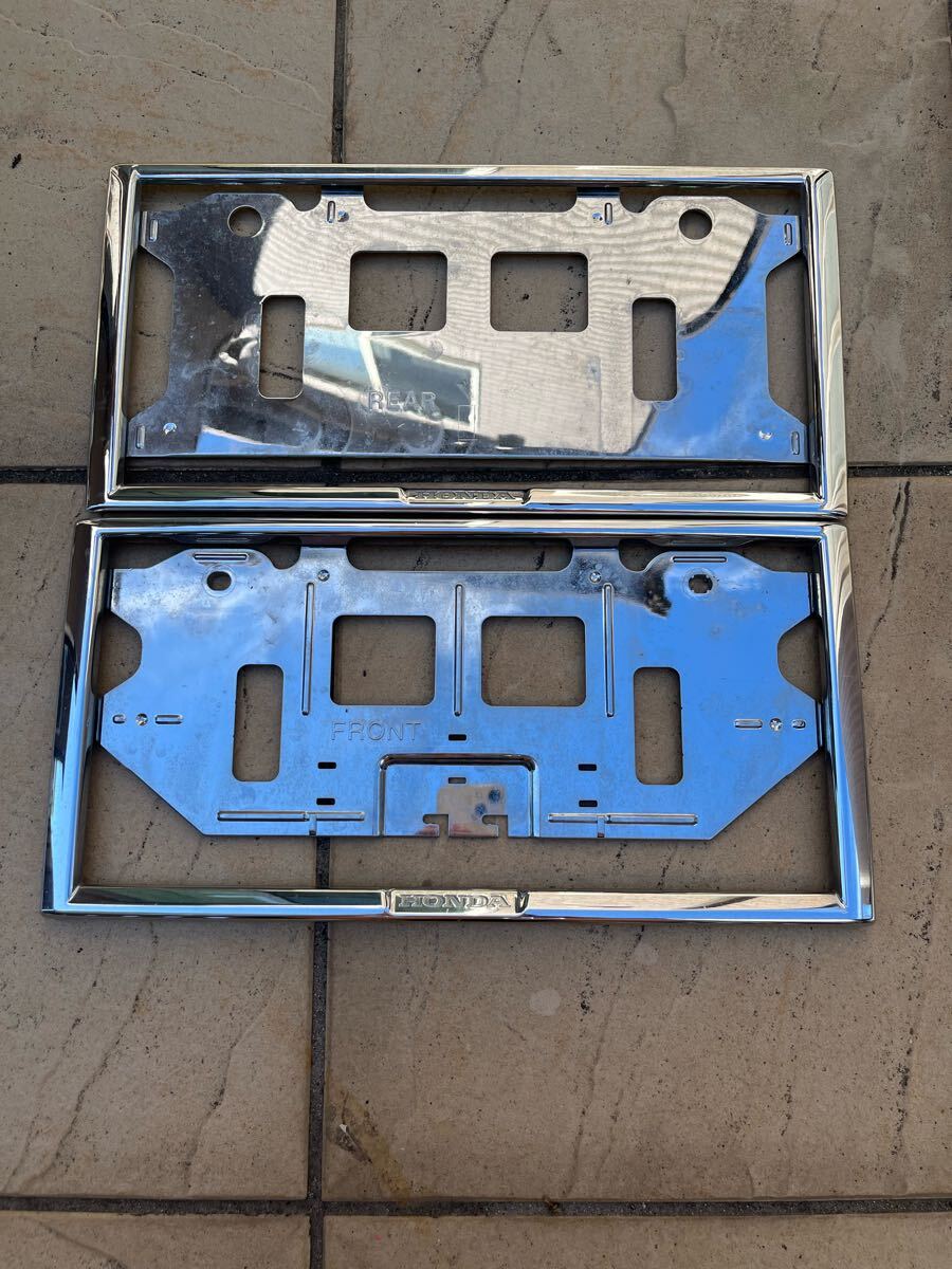 純正 HONDA ナンバーフレーム メッキ ナンバー枠 前後セット ホンダ ライセンスフレーム拍卖