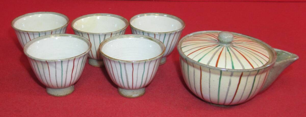 うまいお茶を 煎茶道具『三色十草文宝瓶+煎茶碗5客 在銘「利」利祥造』④煎茶器 長期保管品 玉露 小笠原流拍卖