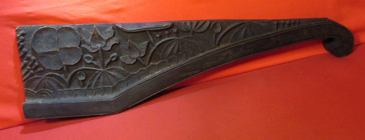 仏教美術『時代木彫欄間『ケヤキ製 華の図』木挽き鋸目痕(84㎝)江戸期 仏教彫刻 検:仏像 神社 社寺仏閣 木鼻 室町 狛犬 獅子 象 獏麒麟龍拍卖