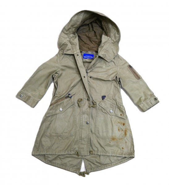 Burberry バーバリー ブルーレーベル ★ ロングジャケット・フード付き ★ カーキ・ロゴ・ホースマーク入り拍卖