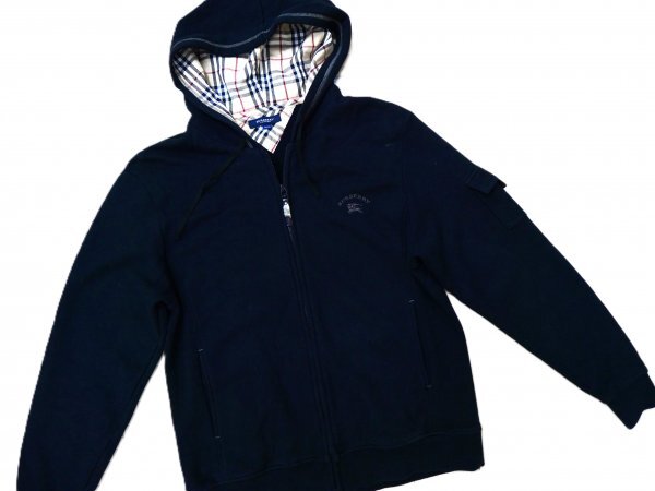 Burberry バーバリー ロンドン ★ パーカー ★ ブラック・一部ノヴァチェック柄・ロゴとホースマーク刺しゅう入り拍卖