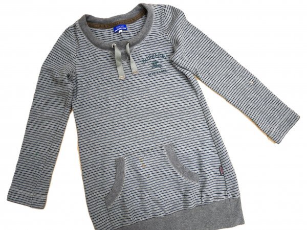 Burberry バーバリー ブルーレーベル ★ ワンピース ★ グレーボーダー柄・ロゴとホースマーク入り拍卖