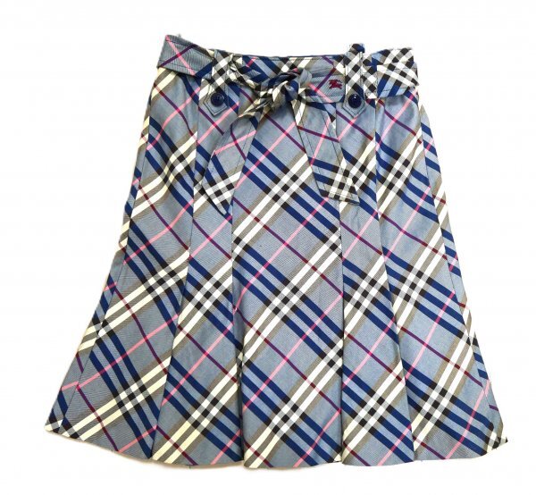Burberry バーバリー ブルーレーベル ★ リボン付き・フリルスカート ★ ブルーチェック柄・ホースマーク刺しゅう入り拍卖