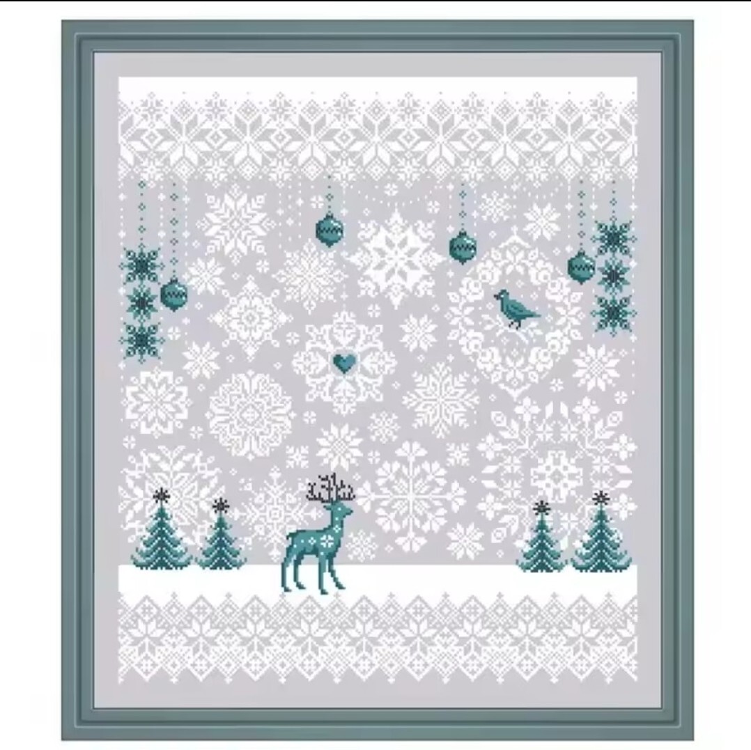 クロスステッチキット Falling Snow クリスマス 14CT 刺繍 トナカイ モミの木 オーナメント スノーフレーク拍卖