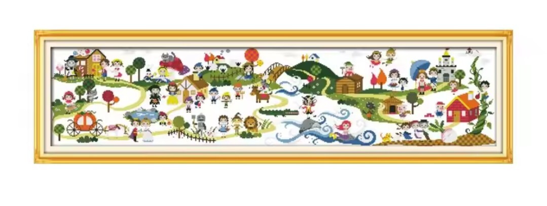 クロスステッチキット おとぎの国 14CT 刺繍 99×28cm 布に図案印刷なし拍卖