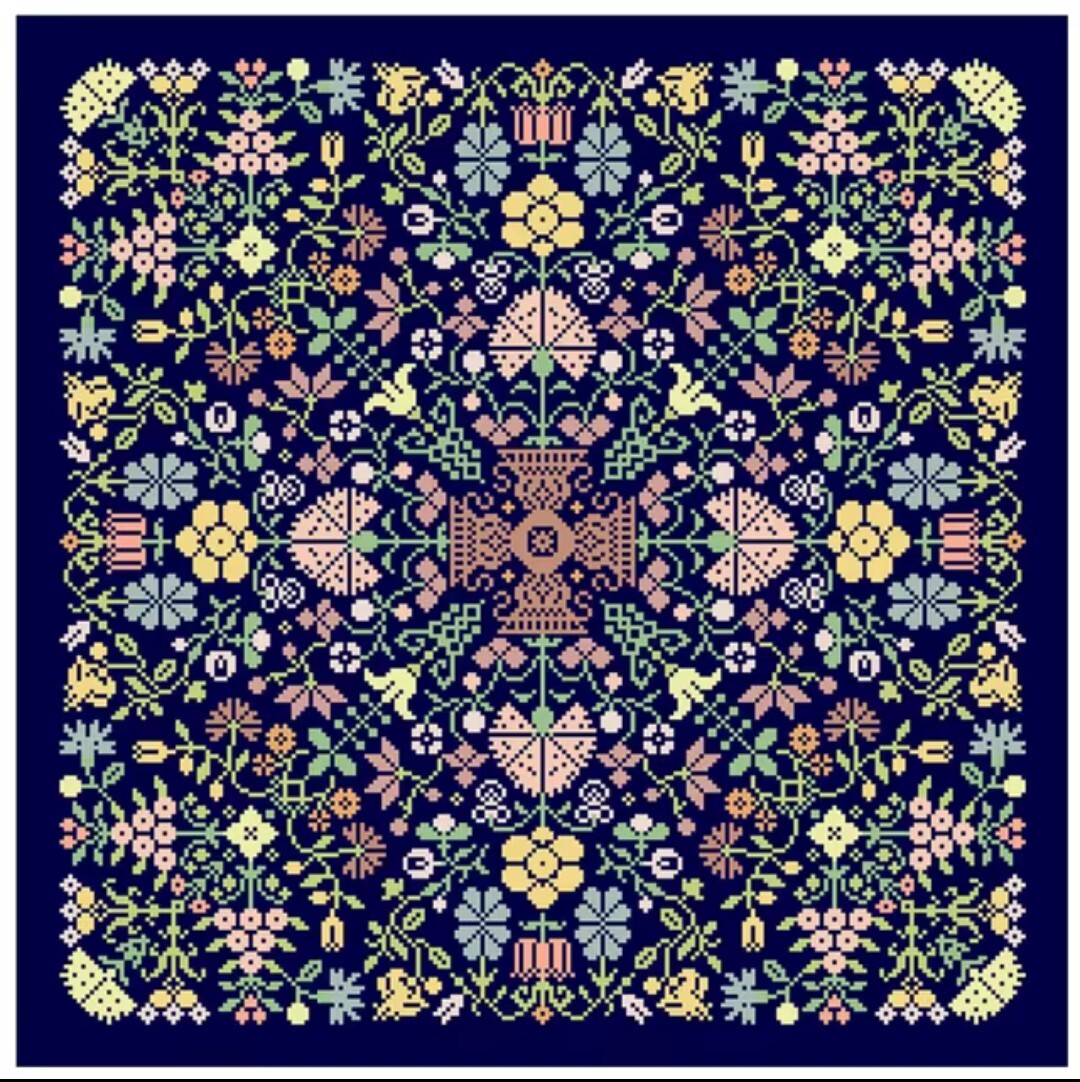 クロスステッチキット フラワーパターン モチーフ ネイビー 14CT 刺繍 Flower pattern ディープブルー拍卖