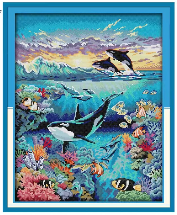 クロスステッチキット 海の生き物 イルカ シャチ 魚 14CT 刺繍 布に図案印刷なし拍卖