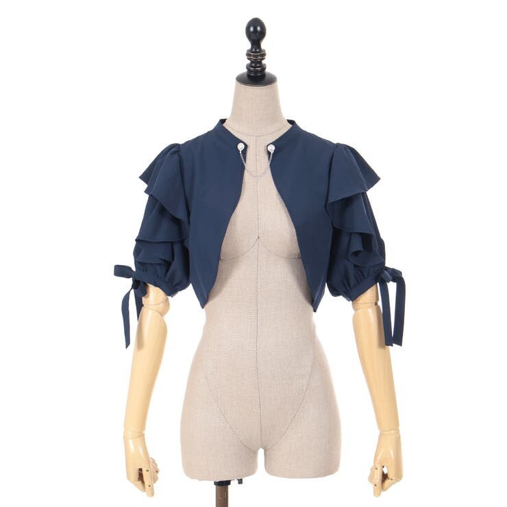 新品タグ付き axes femme アクシーズファム フリル半袖ショートボレロ 紺 Mサイズ カーディガン拍卖