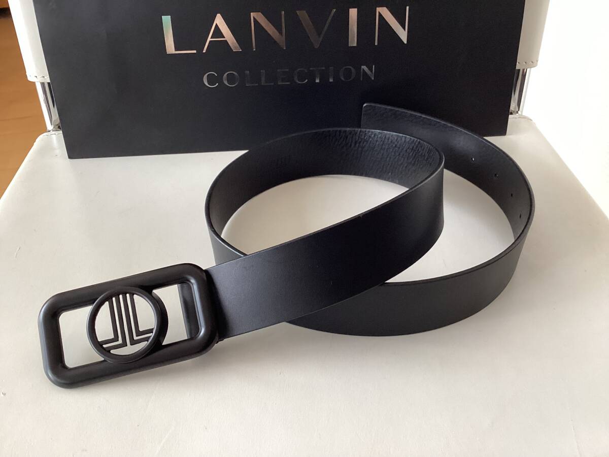 ★未使用★ランバンコレクション  牛革ベルト黒 40㎜巾拍卖