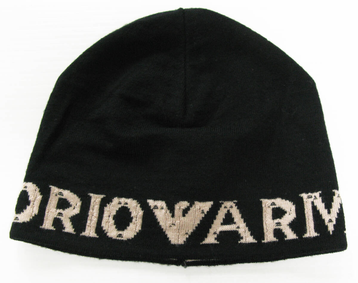 送料無料 EMPORIO ARMANI LIGHT WEIGHT WOOL BIANIE MADE IN ITARY エンポリオ アルマーニ 薄手 ロゴ ウール ビーニー ニットキャップ 黒拍卖