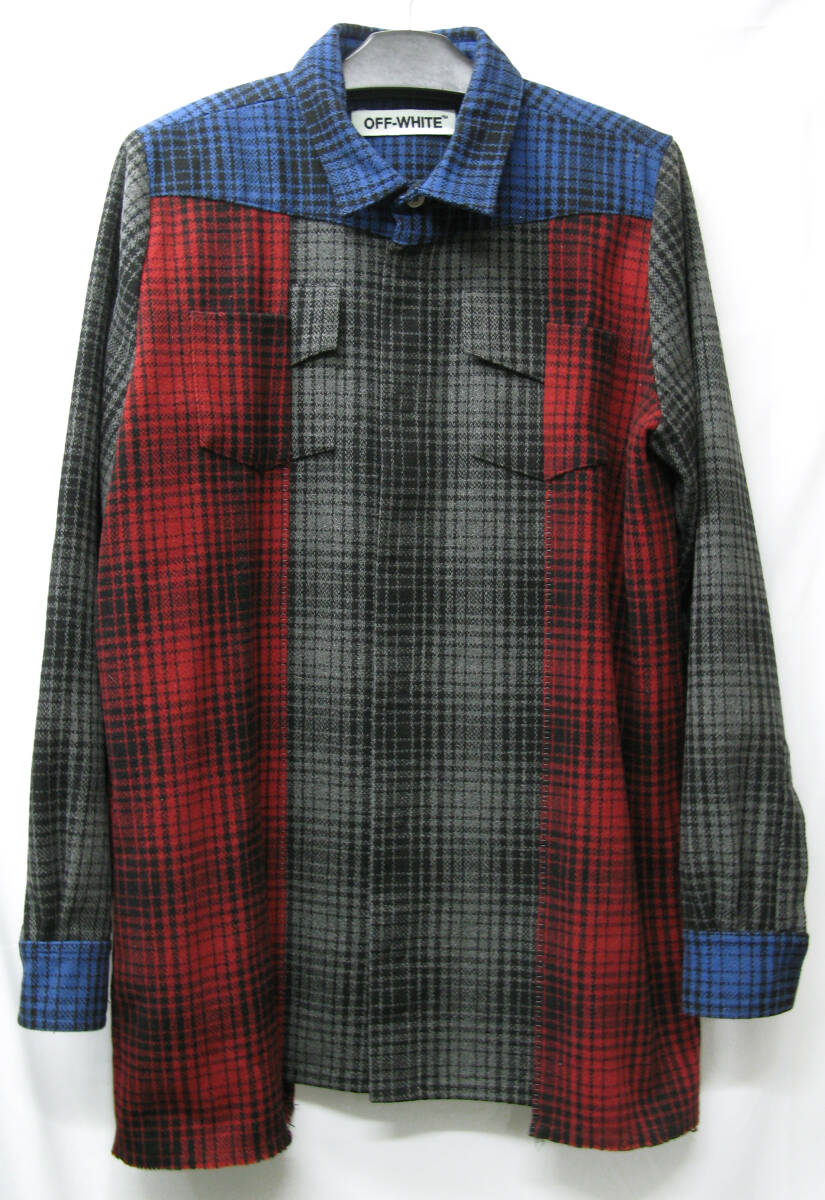 送料無料 off-white Heavy Weight Flannel Long Shirt Jacket S MADE IN ITARY 美品 オフホワイト 厚手 ネルシャツ ジャケット S シャツ拍卖