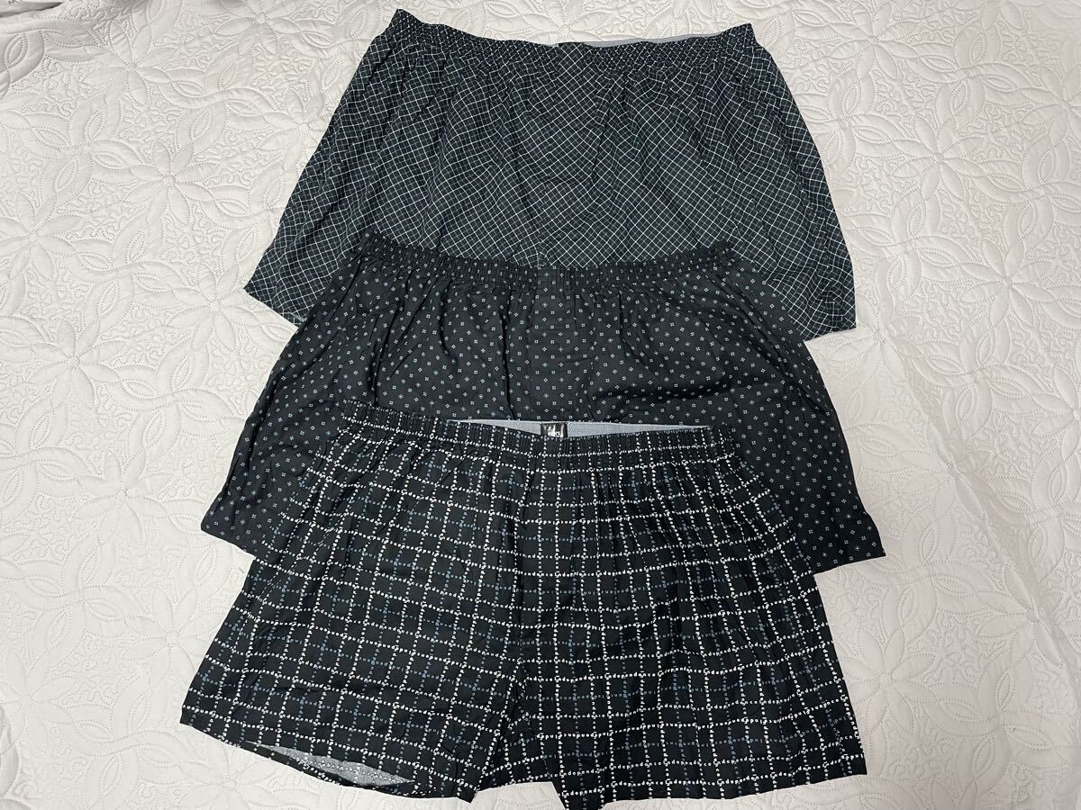 a●5L●新品●3枚組(3柄)●トランクス 前開き・ボタン付 脇スリット入り 綿100%●黒チェック・黒ドット・黒エイジチェック拍卖