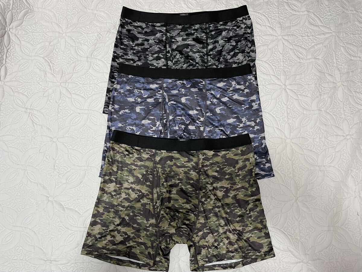 z●5L●新品●3枚組(3柄)●ボクサーブリーフ 前開き ストレッチ●カーキ迷彩・青系迷彩・黒系迷彩拍卖