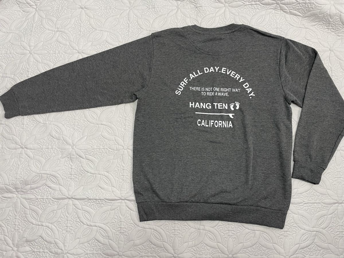 LL●メンズ●新品●HANG TEN 両面ロゴ バックBIGエイジロゴ トレーナー●濃グレー②拍卖
