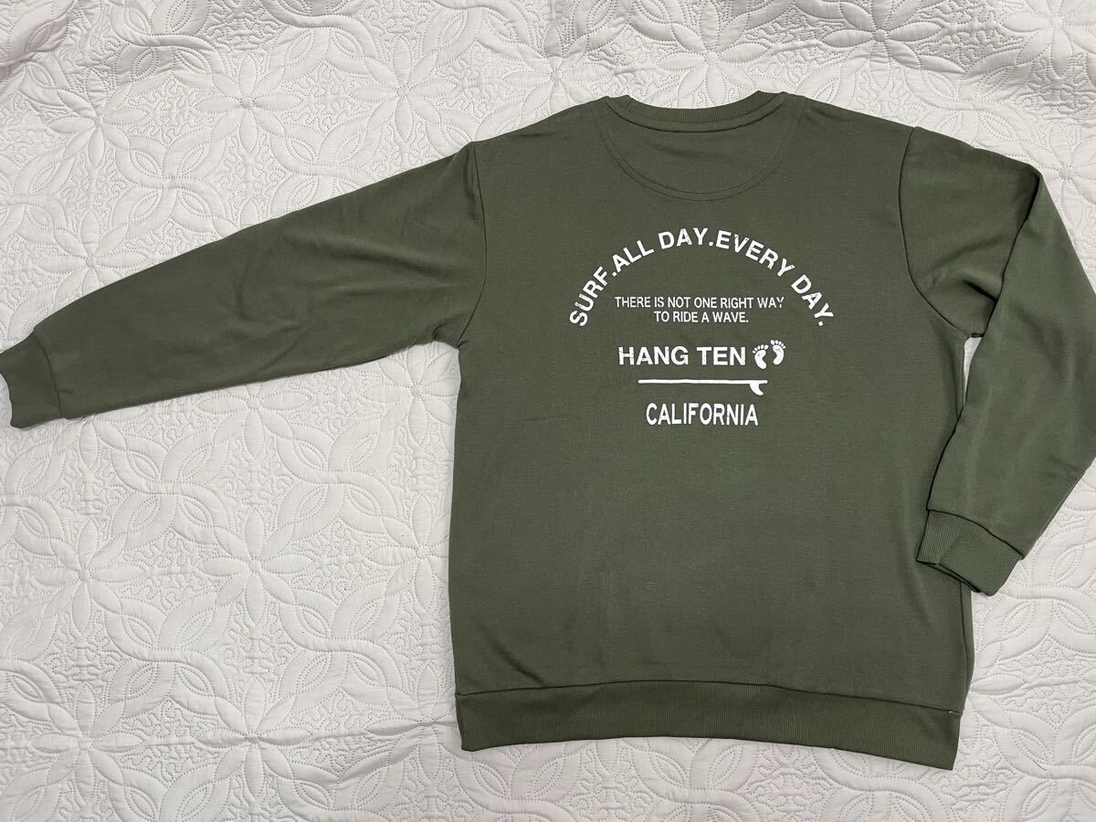 LL●メンズ●新品●HANG TEN 両面ロゴ バックBIGエイジロゴ トレーナー●カーキ系②拍卖