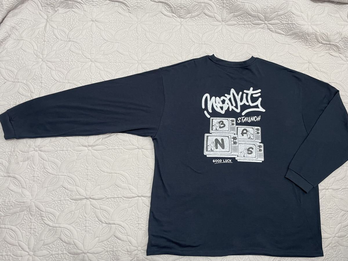 5L●メンズ●新品●バックカスレプリント 両面ロゴプリント 長袖Tシャツ ロンT●紺②拍卖