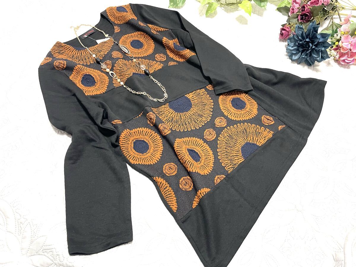 ■LL■新品■お洒落デザイン*ナナメ切替*丸柄*ストレッチ■黒・オレンジ拍卖