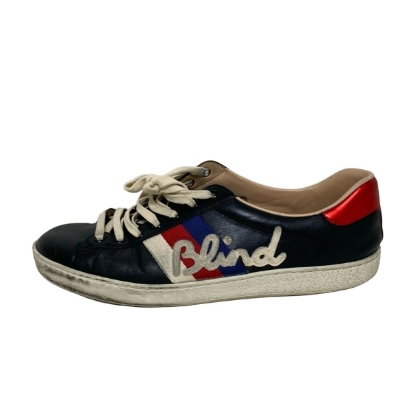 グッチ GUCCI スニーカー 8 497276 エース コットン、レザー 黒×ブルー×レッド×白 メンズ 刺繍 靴拍卖