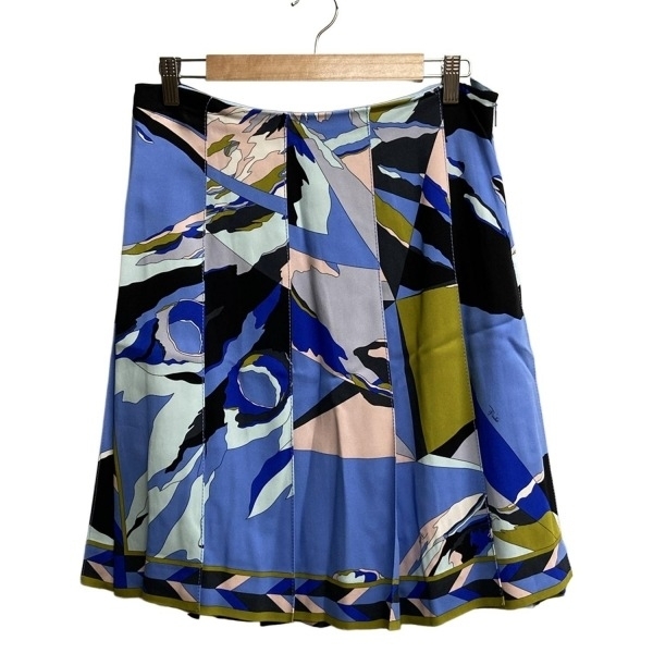 エミリオプッチ EMILIO PUCCI(PUCCI) スカート サイズI 42 - 黒×ブルー×マルチ レディース ひざ丈/プリーツ 美品 ボトムス拍卖