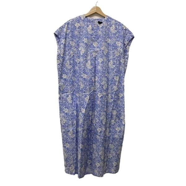 ミズイロインド mizuiro ind - ブルー×白 レディース クルーネック/半袖/ロング/花柄 美品 ワンピース拍卖