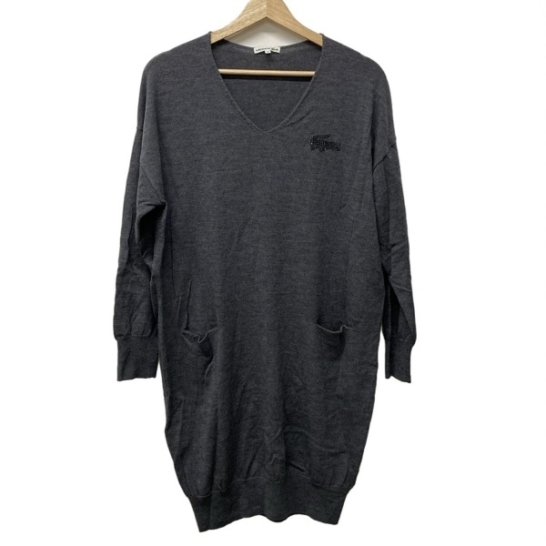 ラコステ Lacoste サイズ42 L - ダークグレー レディース Vネック/長袖/ひざ丈/ラインストーン 美品 ワンピース拍卖