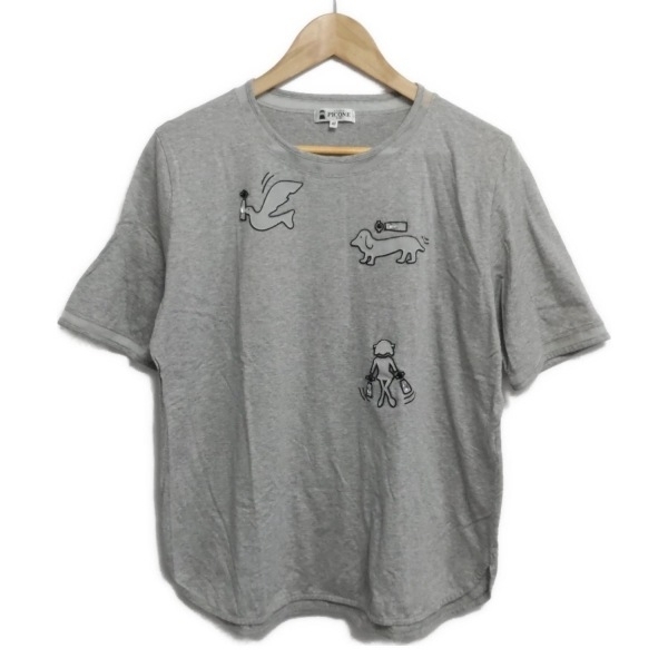 ピッコーネ PICONE 半袖Tシャツ サイズ42 M - グレー×黒×クリア レディース クルーネック/ラインストーン/イヌ/鳥 美品 トップス拍卖