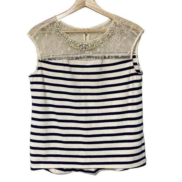 グレースコンチネンタル GRACE CONTINENTAL ノースリーブカットソー サイズ36 S - アイボリー×ネイビー レディース クルーネック/ボーダー拍卖
