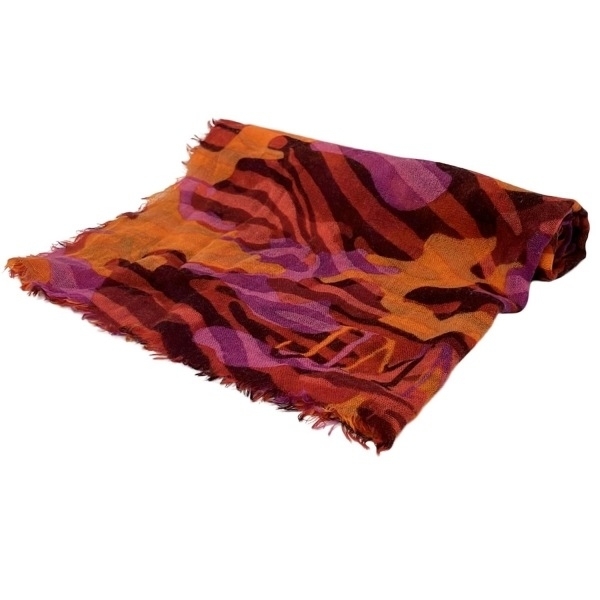 ジミーチュウ JIMMY CHOO ストール(ショール) - ウール、カシミヤ、シルク レッド×オレンジ×マルチ 迷彩柄 マフラー拍卖