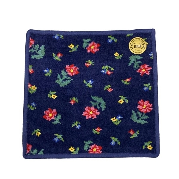 フェイラー FEILER - コットン ネイビー×レッド×マルチ ハンドタオル/花柄 美品 小物拍卖