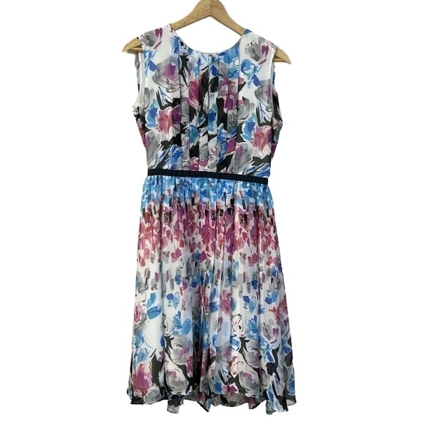 チェスティ Chesty サイズ0 XS - 白×ブルー×マルチ レディース クルーネック/ノースリーブ/ロング/花柄 ワンピース拍卖