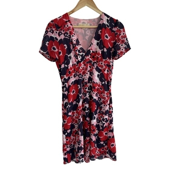 マイケルコース MICHAEL KORS サイズ4 S - ネイビー×白×マルチ レディース Vネック/半袖/ロング/花柄 美品 ワンピース拍卖