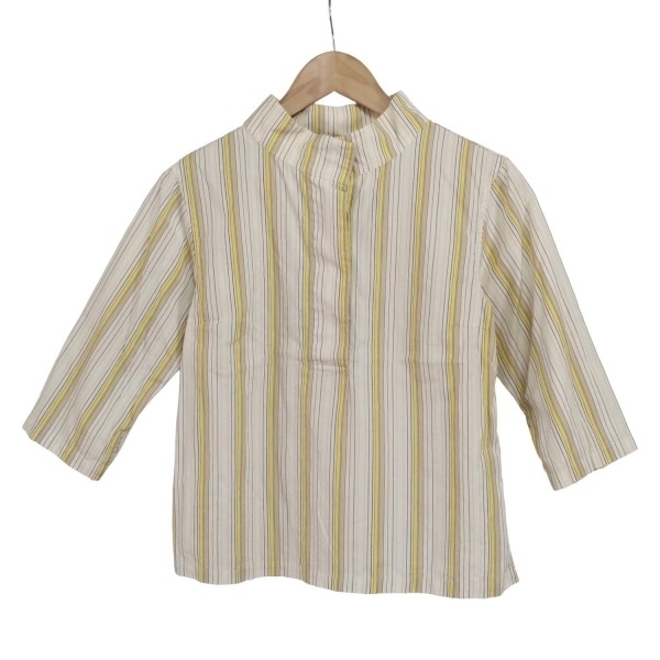 マーガレットハウエル MargaretHowell 七分袖シャツブラウス - アイボリー×イエロー×ベージュ レディース ストライプ/プルオーバー拍卖