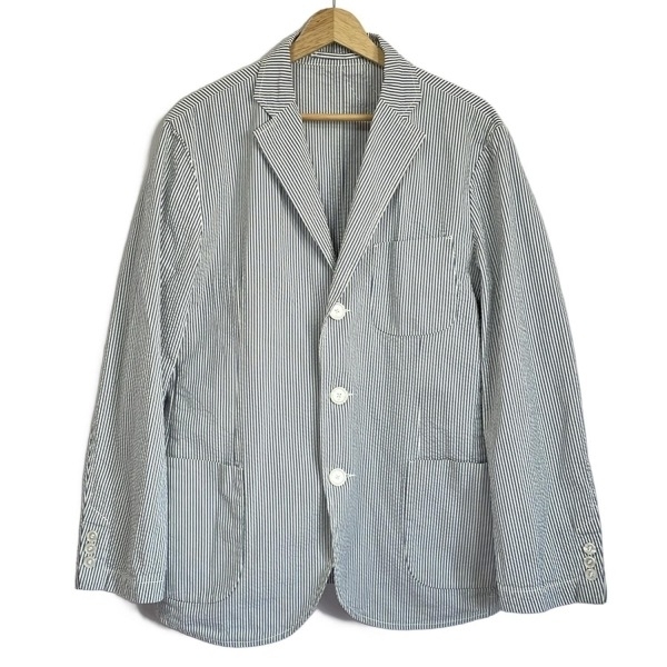 オリアン ORIAN サイズ48 XL - 白×ネイビー メンズ 長袖/ストライプ/春/秋 美品 ジャケット拍卖