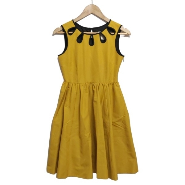 ケイトスペード Kate spade サイズ0 XS - ダークイエロー×黒 レディース ノースリーブ/ひざ丈 美品 ワンピース拍卖