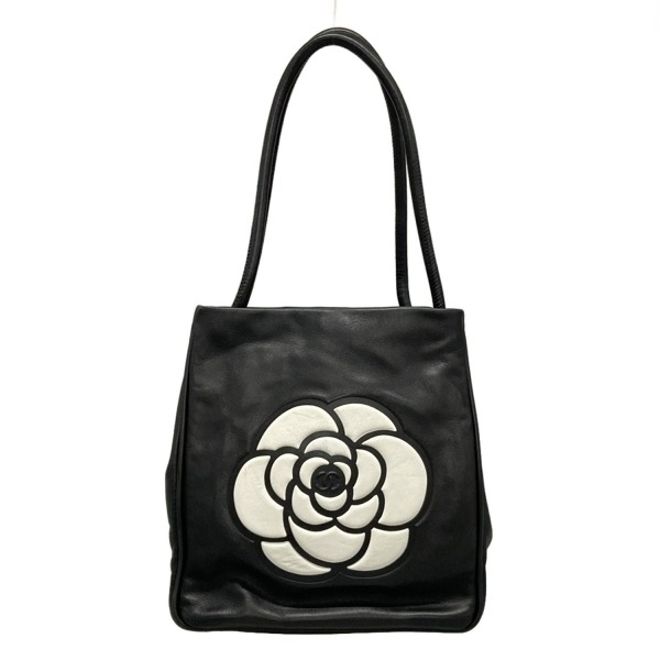 シャネル CHANEL トートバッグ カメリア ラムスキン 黒×白 バッグ拍卖