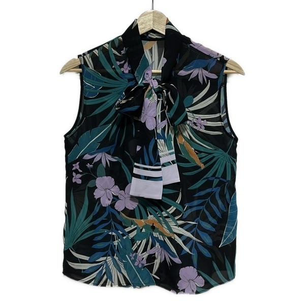 ダイアグラム Diagram GRACE CONTINENTAL ノースリーブシャツブラウス サイズ38 M - 黒×ブルーグリーン×マルチ レディース トップス拍卖