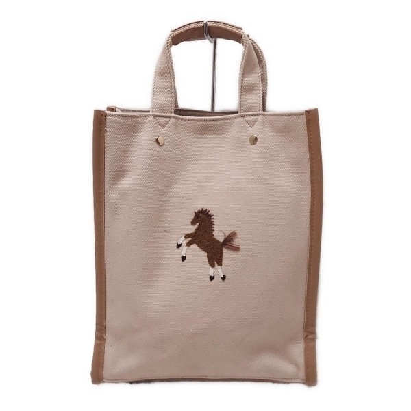 セブンテン バイミホカワヒト SEVEN TEN by MIHO KAWAHITO トートバッグ - ベージュ×ライトブラウン×マルチ 馬/刺繍 バッグ拍卖
