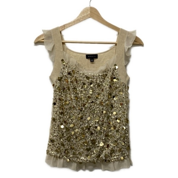 エポカ EPOCA ノースリーブカットソー サイズ40 M - ベージュ×ゴールド レディース スパンコール/フリル/ニット 美品 トップス拍卖