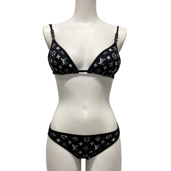 ルイヴィトン LOUIS VUITTON ビキニ - 黒×アイボリー レディース モノグラム柄/胸パッド付 美品 トップス拍卖