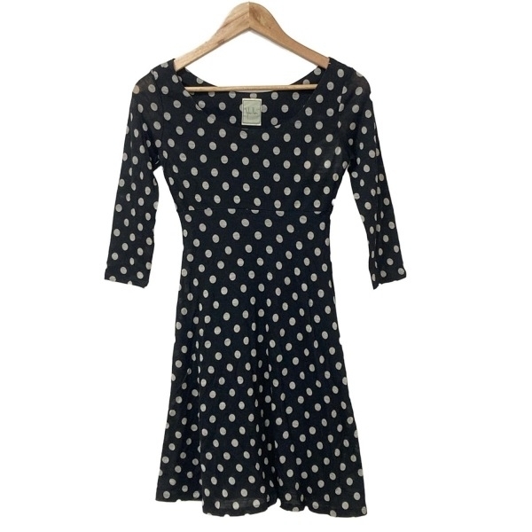 シビラ Sybilla サイズM - 黒×白 レディース 長袖/ひざ丈/ドット柄/キャミソール着脱可 美品 ワンピース拍卖