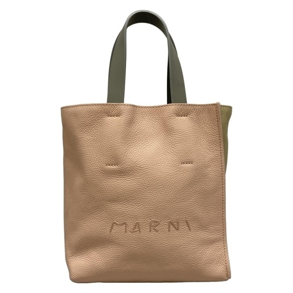 マルニ MARNI トートバッグ SHMP0040L3 ミュゼオ ソフト ミニ レザー ピンク×ベージュ×グレー 美品 バッグ拍卖