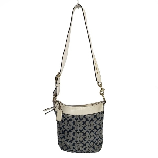 コーチ COACH ショルダーバッグ F10403 シグネチャーミディアムダッフル レザー ライトグレー×ネイビー×白 バッグ拍卖