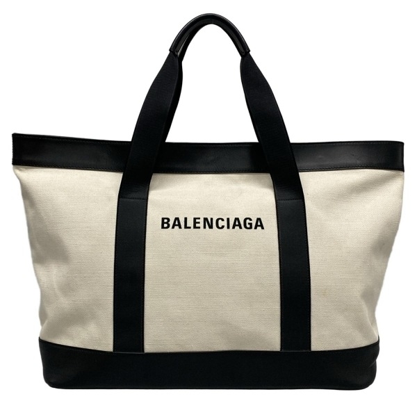 バレンシアガ BALENCIAGA トートバッグ 479290 ネイビートート レザー アイボリー×黒 大型 バッグ拍卖