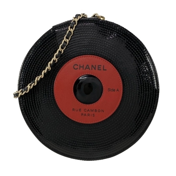 シャネル CHANEL クラッチバッグ レコード レザー 黒×レッド バッグ拍卖
