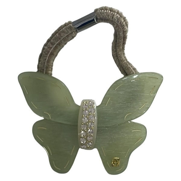 アレクサンドル ドゥ パリ ALEXANDRE de PARIS アクセサリー - ライトグリーン×ベージュ ヘアゴム/バタフライ(蝶)/ラインストーン 美品拍卖