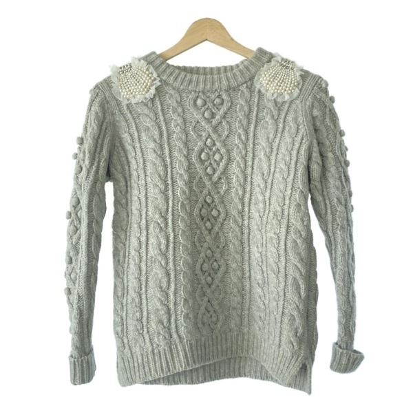 カオン kaon 長袖セーター/ニット サイズF - グレー×白 レディース ラインストーン/フェイクパール 新品同様 トップス拍卖