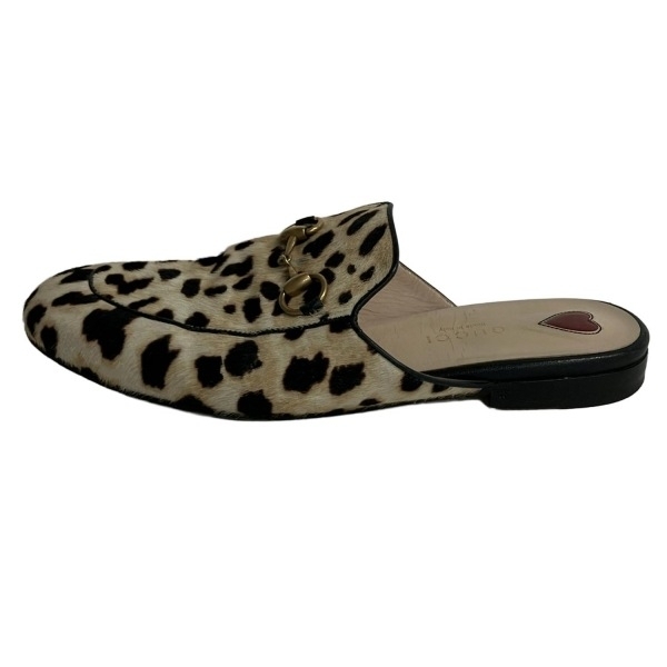 グッチ GUCCI サンダル 35 1/2 476250 ホースビット アイボリー×ダークブラウン×ベージュ 豹柄 靴拍卖