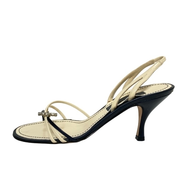 アルベルタ・フェレッティ ALBERTA FERRETTI サンダル 351/2 - レザー アイボリー×ダークネイビー×シルバー レディース ラインストーン拍卖