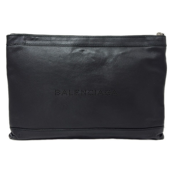 バレンシアガ BALENCIAGA クラッチバッグ 373840 ネイビークリップL レザー 黒 パンチング バッグ拍卖