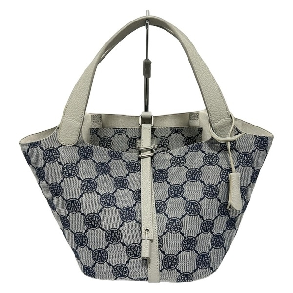 アンコキーヌ Anne Coquine トートバッグ - レザー ネイビー×白×ライトグレー バッグ拍卖